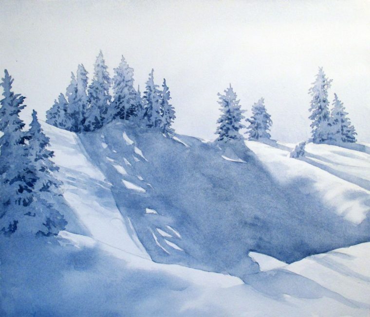 Hervé Espinosa  Société Française De L'Aquarelle  Paysage De Neige En tout Dessin Paysage Hiver