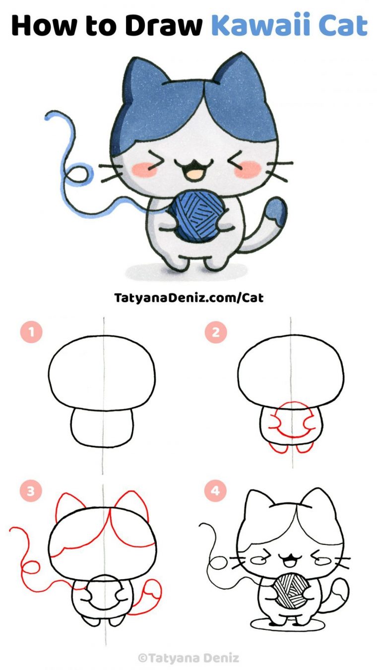 How To Draw Kawaii Cat (Step-By-Step Drawing Tutorial)  Kawaii Cat intérieur Chat Dessin Simple