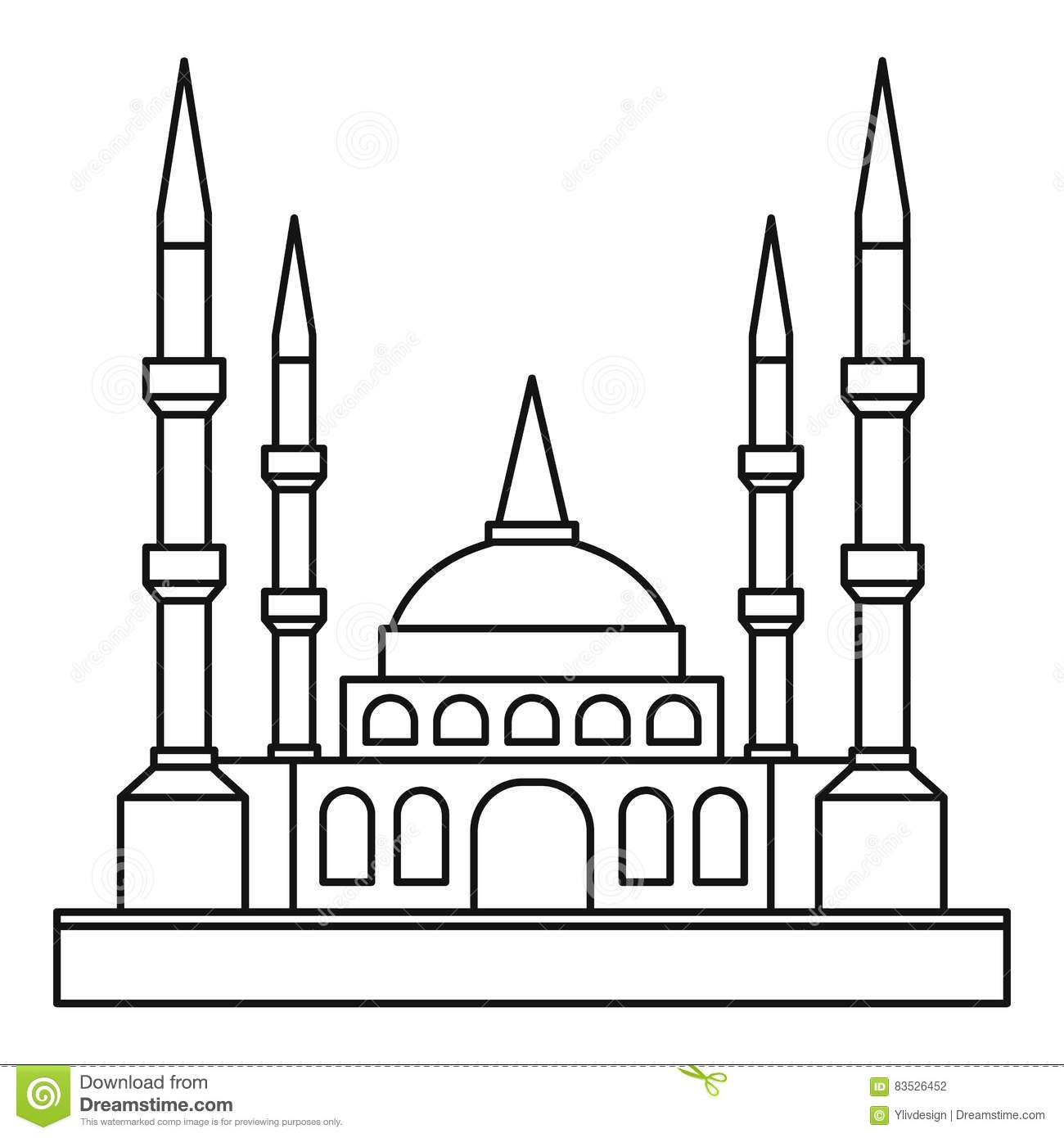 Icône Musulmane De Mosquée, Style D&amp;#039;Ensemble Illustration De Vecteur pour Mosquée Dessin 