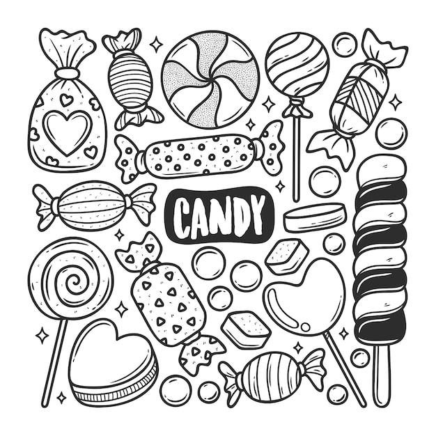 Icônes De Bonbons Coloriage Doodle Dessiné À La Main  Vecteur Gratuite intérieur Dessin Bonbon 