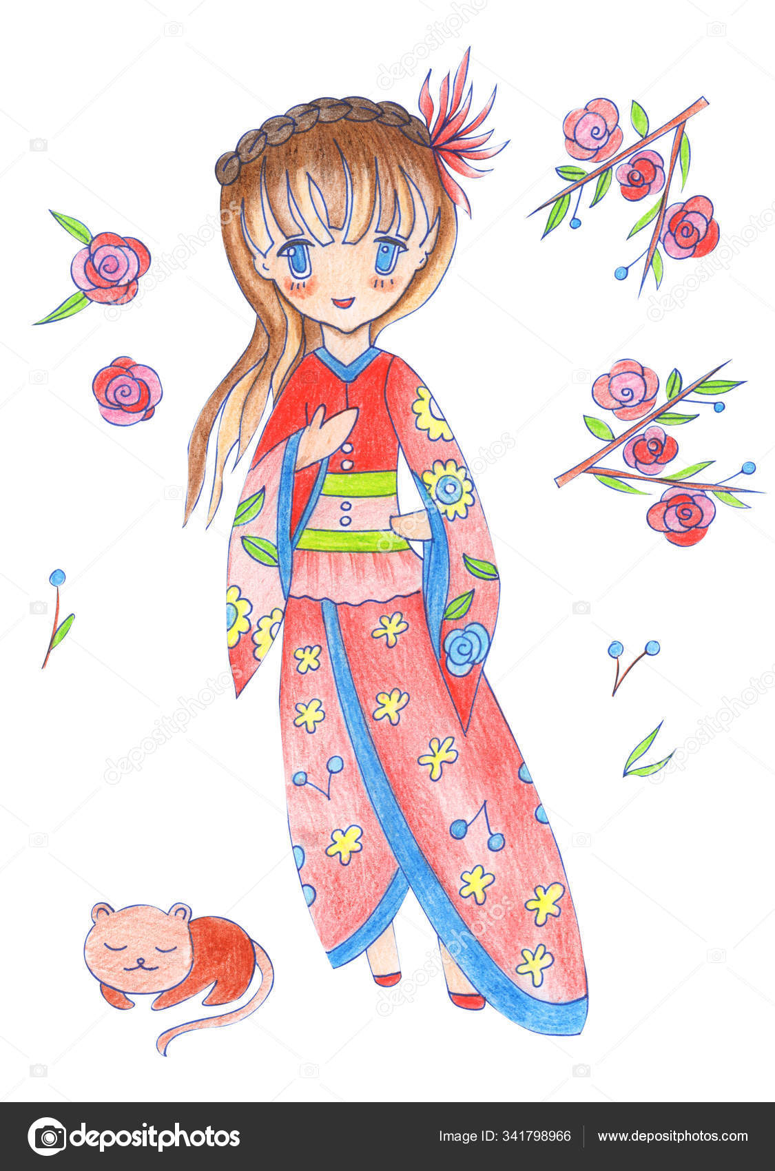 Illustration Dessin Couleur Fille Manga Aquarelle Dans Les Vêtements avec Dessin De Fille A La Mode 