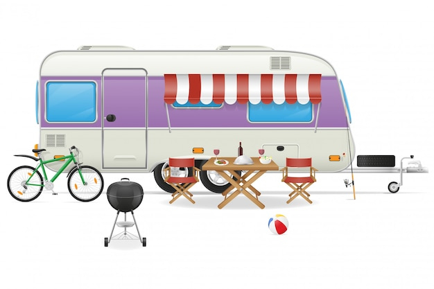 Illustration Vectorielle De Caravane De Camping Car  Télécharger Des dedans Dessin Camping Car 