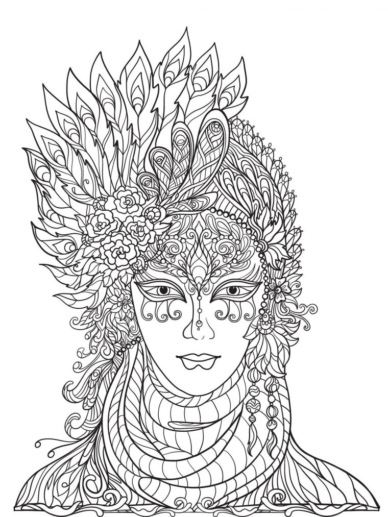 Joli Masque Du Carnaval De Venise Avec Des Plumes – Coloriage Carnaval destiné Masque De Carnaval Dessin