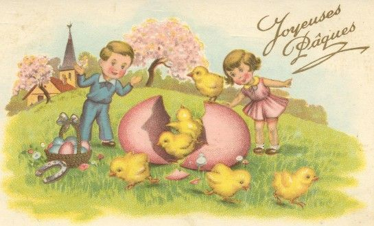 Joyeuses Paques Carte Enfants Et Poussins tout Joyeuses Paques Anglais 