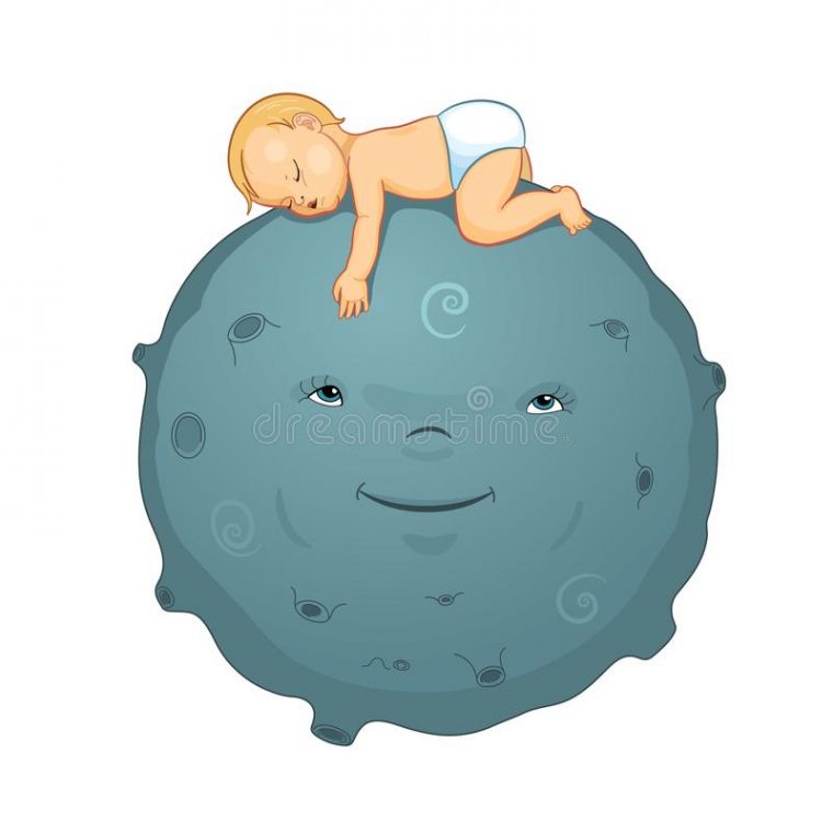 Le Bébé De Vecteur Dans Une Couche- Dort Sur Le Nuage intérieur Logo Enfant Sur La Lune