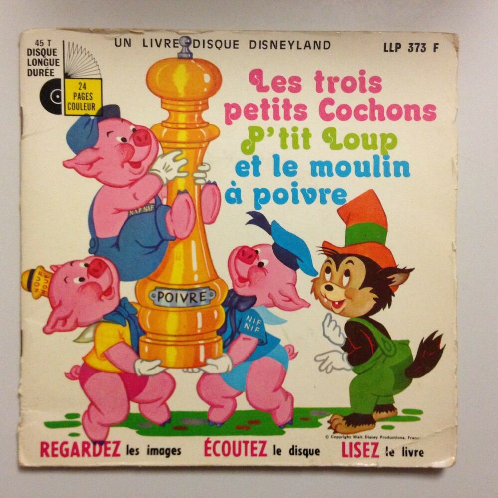 Livre Disque 45T Les Trois Petits Cochons P'Tit Loup Et Le Moulin A serapportantà Les 3 Petit Cochons Disney