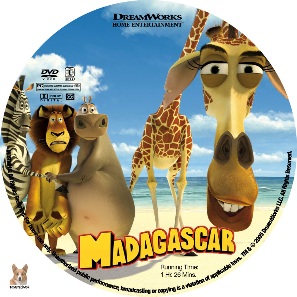 Madagascar Dvd Labels (2005) R1 Custom intérieur Madagascar Film 1 