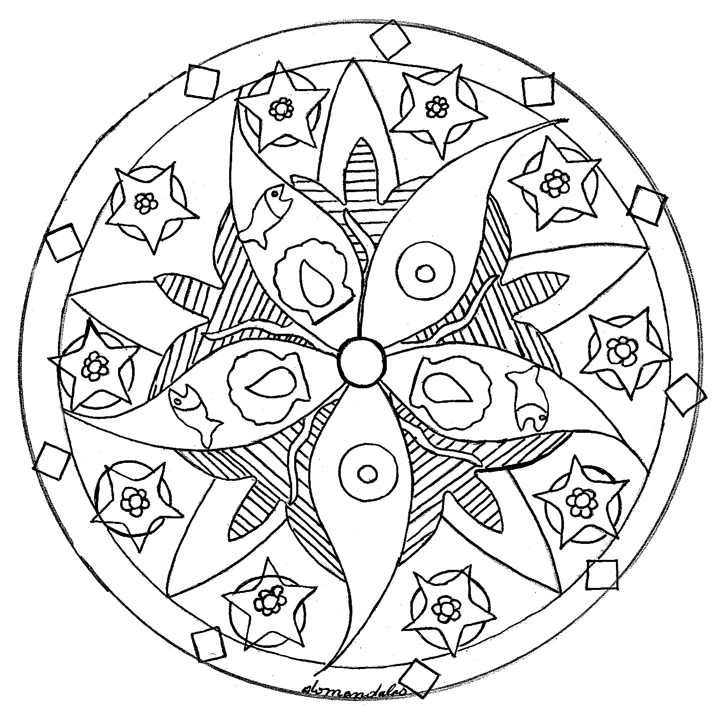 Mandala Facile Etoile De Mer Poissons - Coloriage Mandalas - Coloriages intérieur Dessin De Mandala À Imprimer 