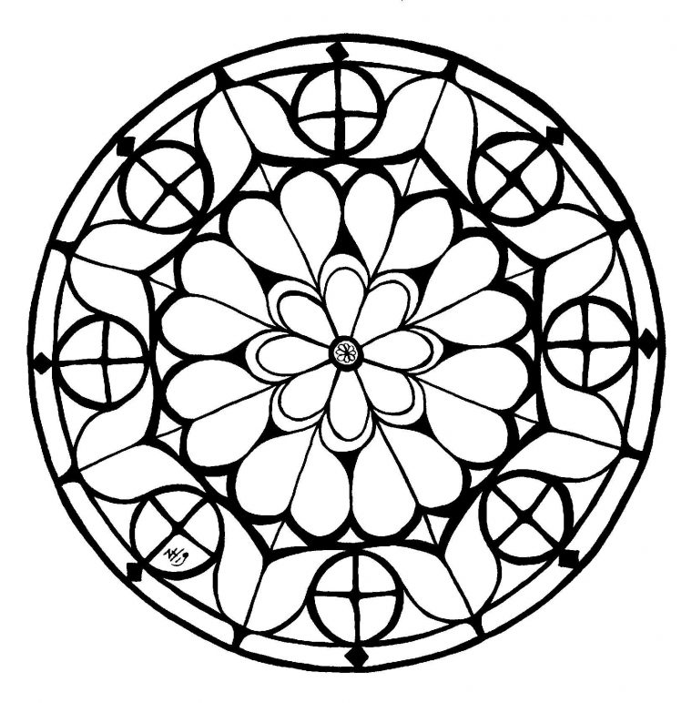 Mandala Inspiré De La Rosace Sud De La Cathédrale D'Evreux – Version 11 pour Dessin Mosaique A Imprimer