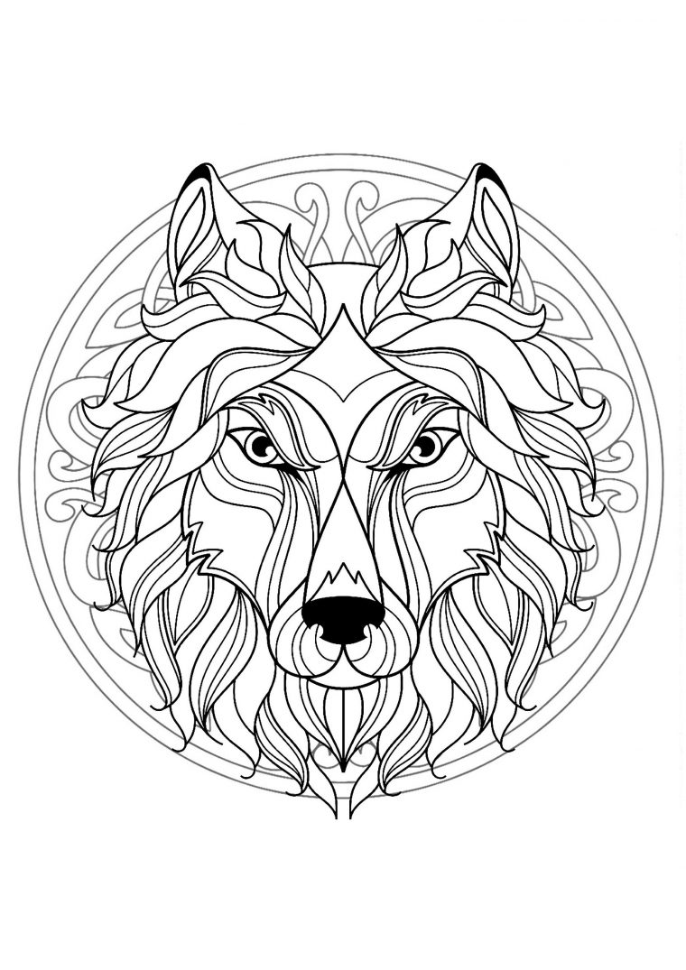 Mandala Tete Loup 4 – Mandalas – Coloriages Difficiles Pour Adultes encequiconcerne Coloriage Mandala