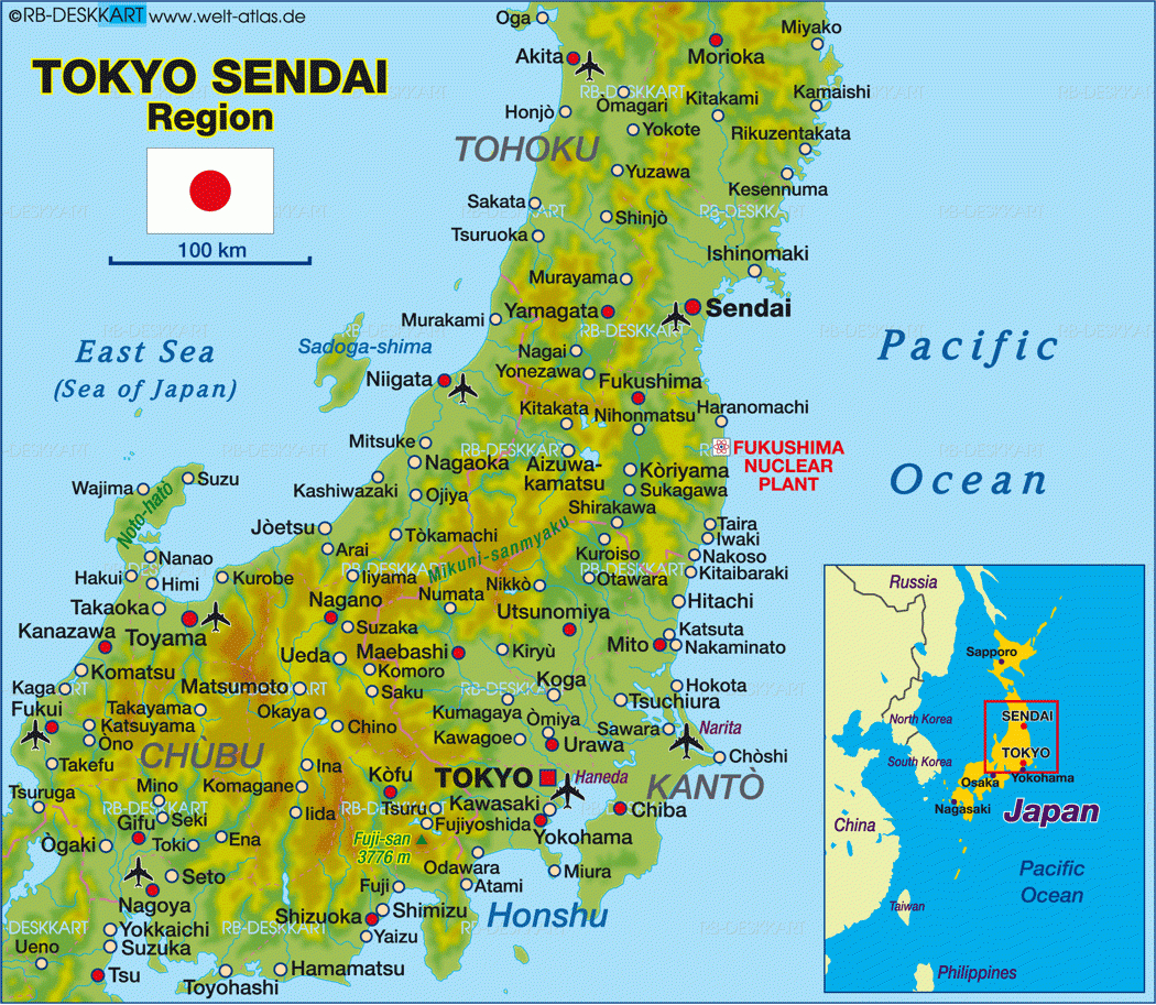 Map Of Tokyo - Sendai, Region (Region In Japan)  Welt-Atlas.de dedans Region Japon