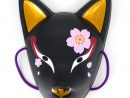 Masque De Renard Japonais Traditionnel, Kitsune, Noir Et Fleur De Sakura pour Masque De Zorro À Imprimer
