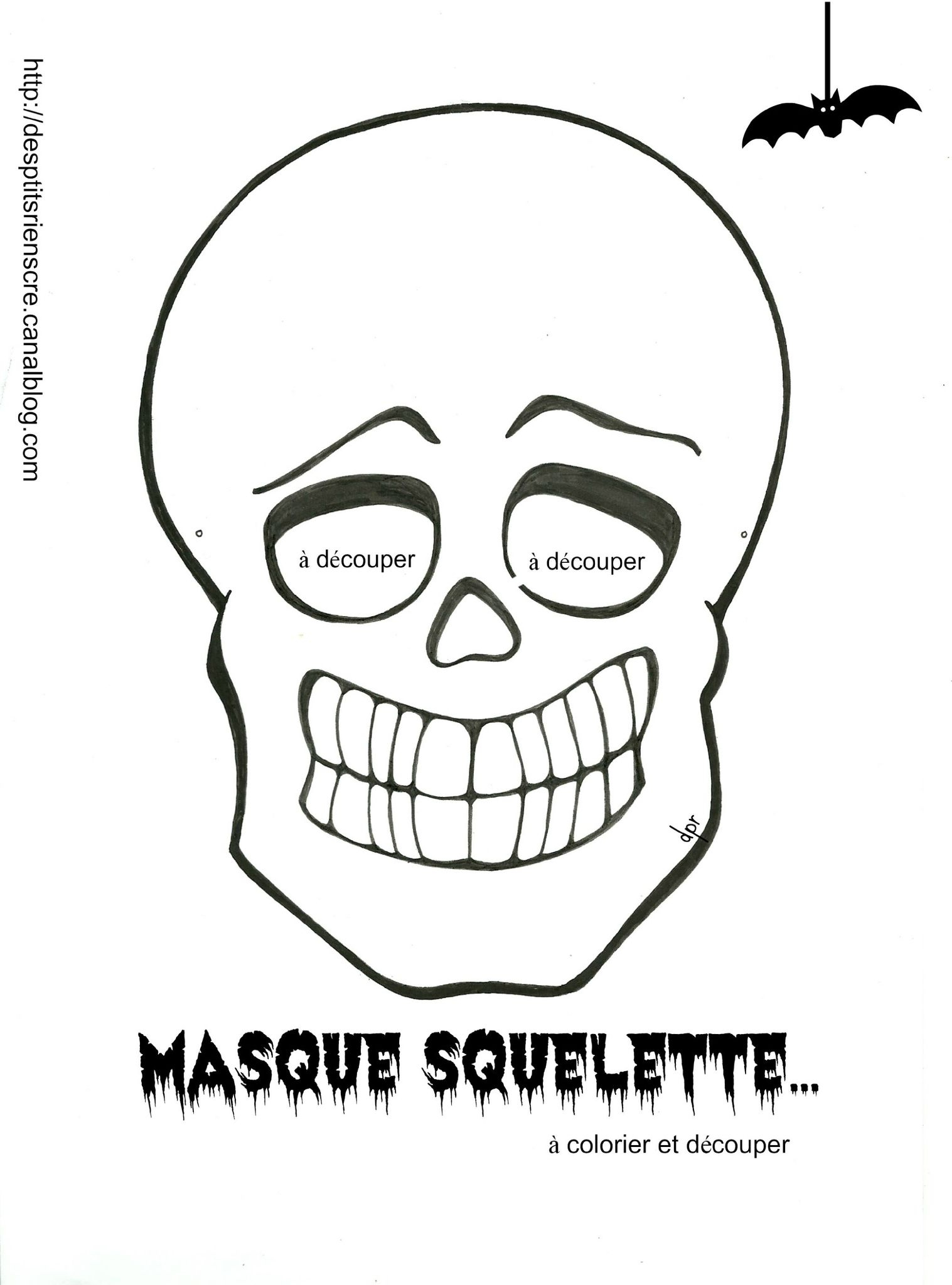 Masque Squelette À Colorier - Photo De À Imprimer - Des P&amp;#039;Tits Riens dedans Masque Halloween A Colorier 