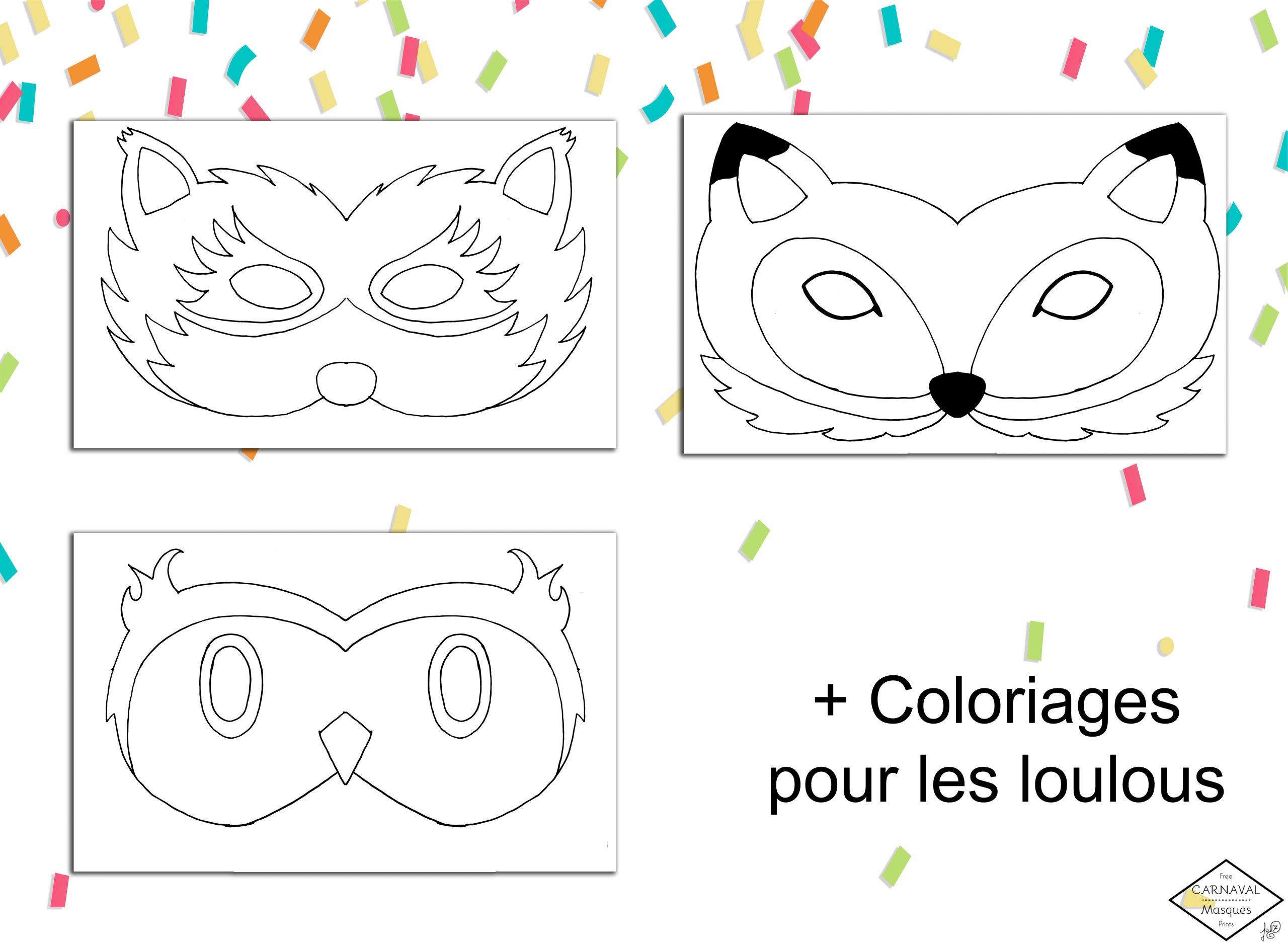Masques De Carnaval Free Printable. Panda, Loup, Renard, Hibou destiné Masque Carnaval A Colorier 