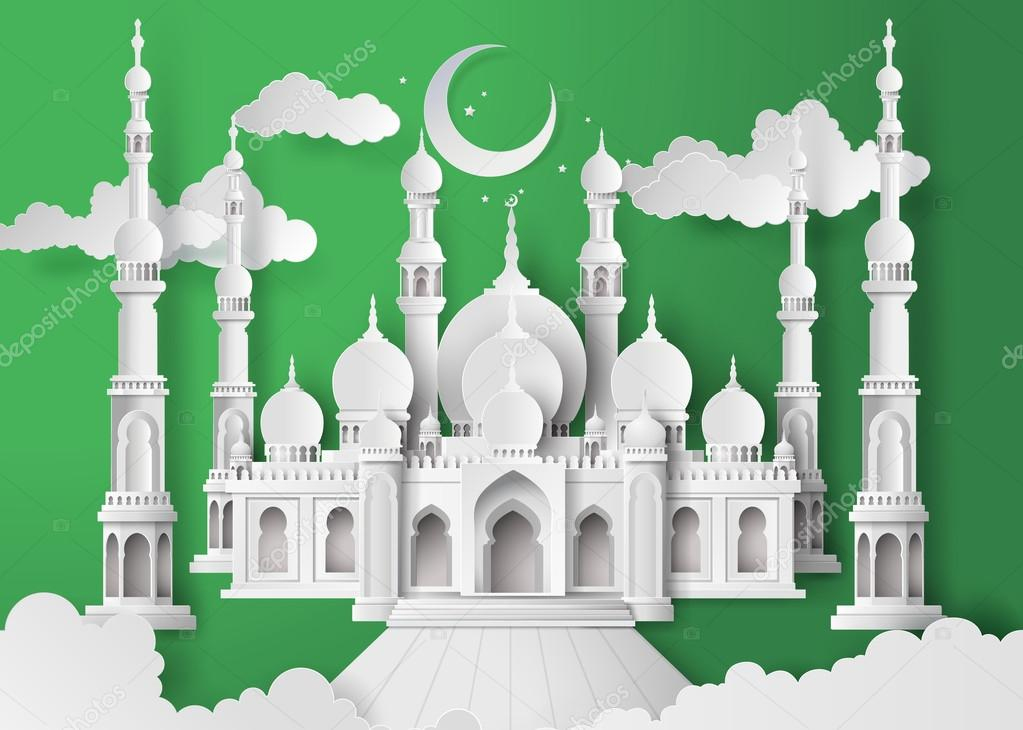 Mosquée Dans La Nuit Lune — Image Vectorielle Thana_Keng © #110453778 avec Mosquée Dessin 