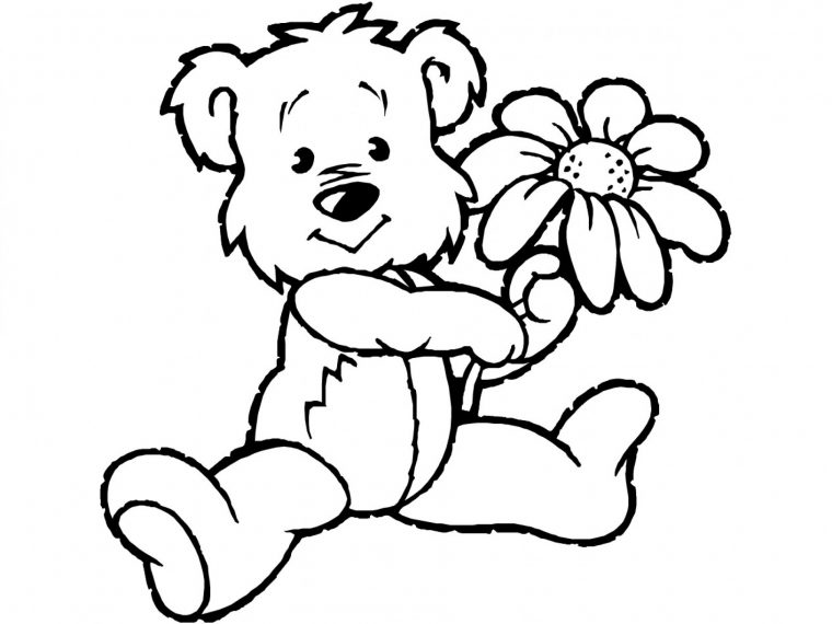 Ourson Et Sa Fleur – Coloriage D'Oursons – Coloriages Pour Enfants dedans Dessin Ourson A Imprimer