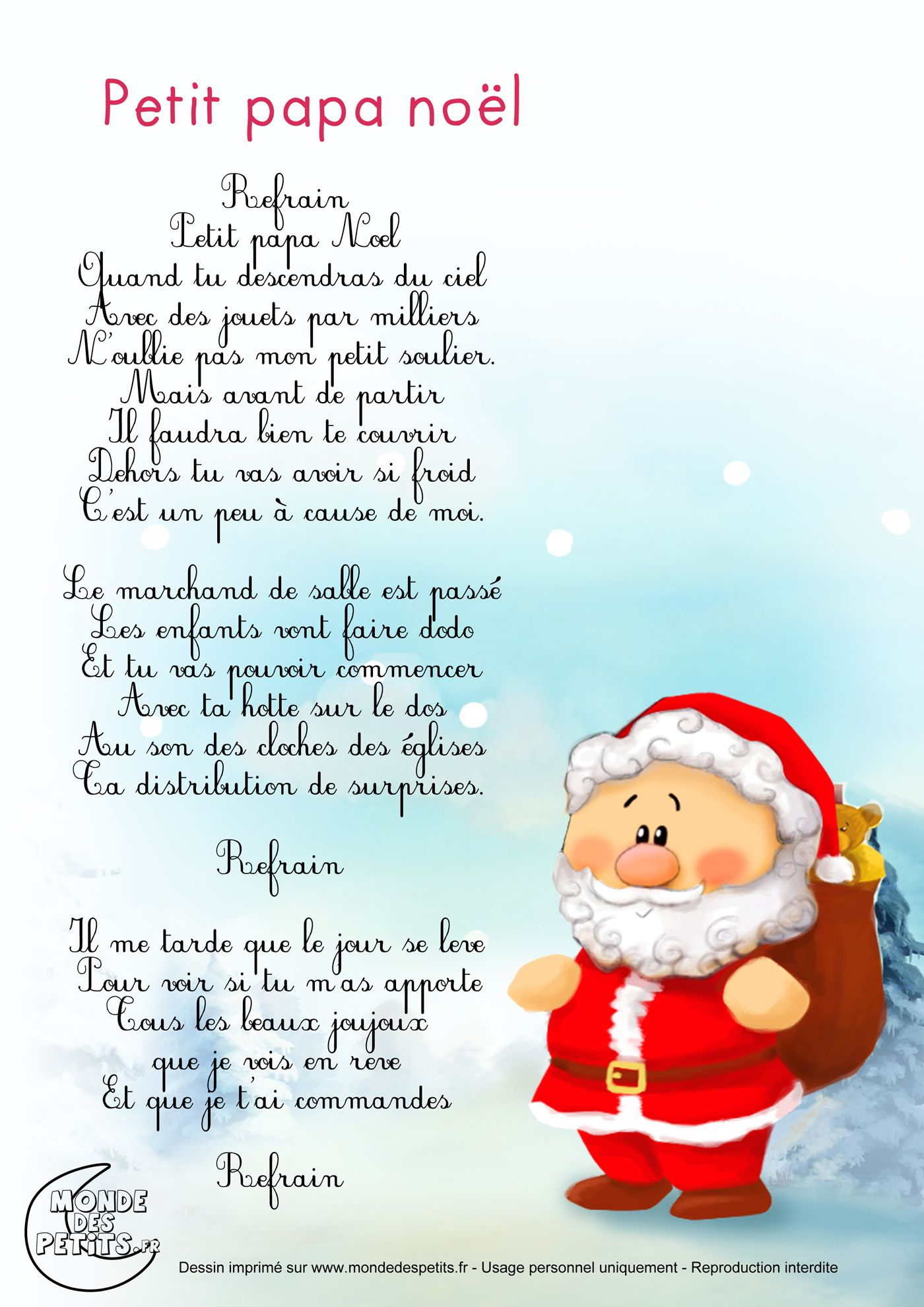 Paroles_Petit Papa Noël …  Chanson De Noel, Comptines, Petit Papa Noel intérieur Comptines Bébé Gratuite 