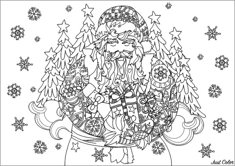 Père Noël Avec Ses Cadeaux – Noël – Coloriages Difficiles Pour Adultes tout Dessin Pour Noel