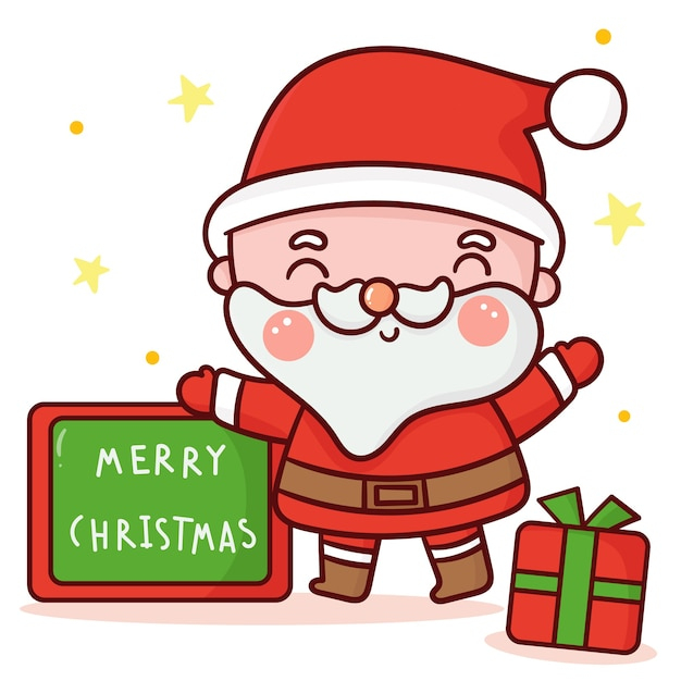 Père Noël Mignon Avec Dessin Animé Kawaii Joyeux Noël  Vecteur Premium concernant Joyeux Noel Dessin 