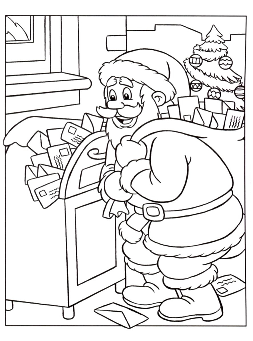 Père Noël Récupérant Les Lettres Des Enfants - Coloriage Père Noël intérieur Coloriage Du Pere Noel A Imprimer 