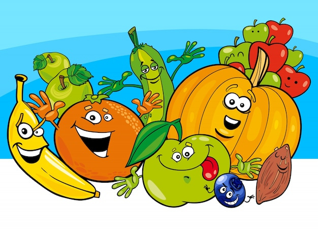 Personnages De Dessin Animé De Fruits Et Légumes  Vecteur Premium tout Fruits Dessin 