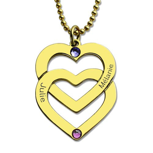 Personnalise Ton Collier Prénom 2 Cœurs Avec Perles - Argent - Plaqué Or pour Coeur Avec Prenom 