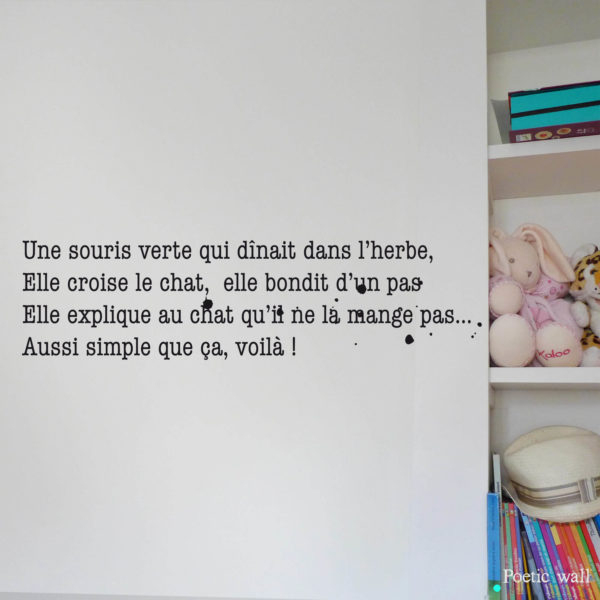 Poetic Wall® - Stickers Muraux (Comptine) - Une Souris Verte « Poetic Wall destiné Une Souris Verte Paroles À Imprimer 