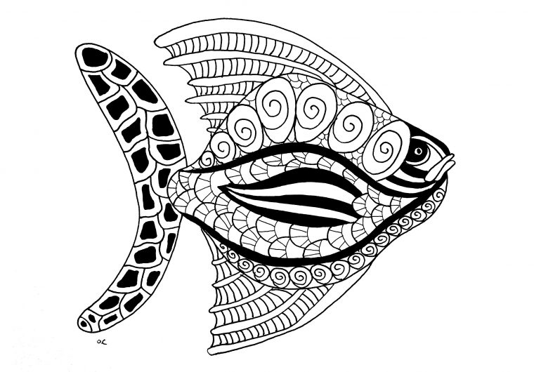 Poisson Zentangle Etape 2 Gratuit A Imprimer – Coloriage Adulte avec Dessin À Imprimer Poisson