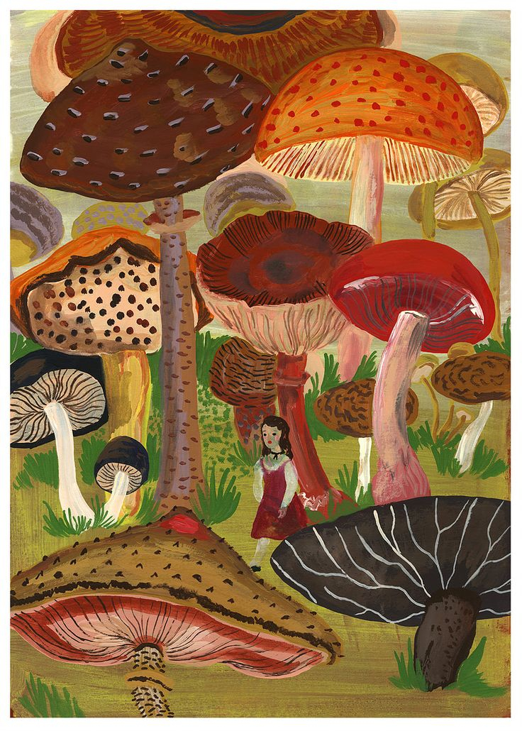 Promenade Parmis Les Champignons  Mushroom Art, Art, Painting intérieur Champignons Dessins