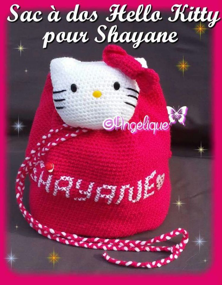 Sac Hello Kitty Crochet Et Doublure Intérieur En Tissu Avec Prénom concernant Video Hello Kitty En Français Gratuit