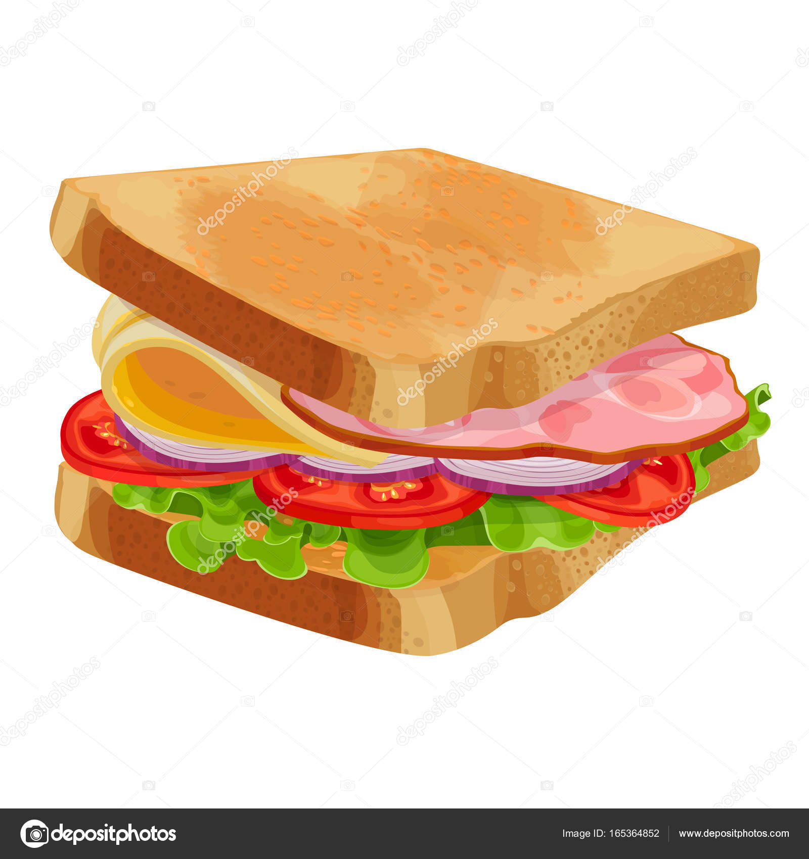 Sandwich Au Jambon, Fromage Et Légumes. Illustration Isolée Sur Blanc tout Dessin De Sandwich