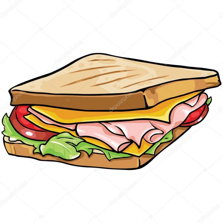 Sándwich De Dibujos Animados Vector Con Jamón Y Verduras — Vector De destiné Dessin De Sandwich