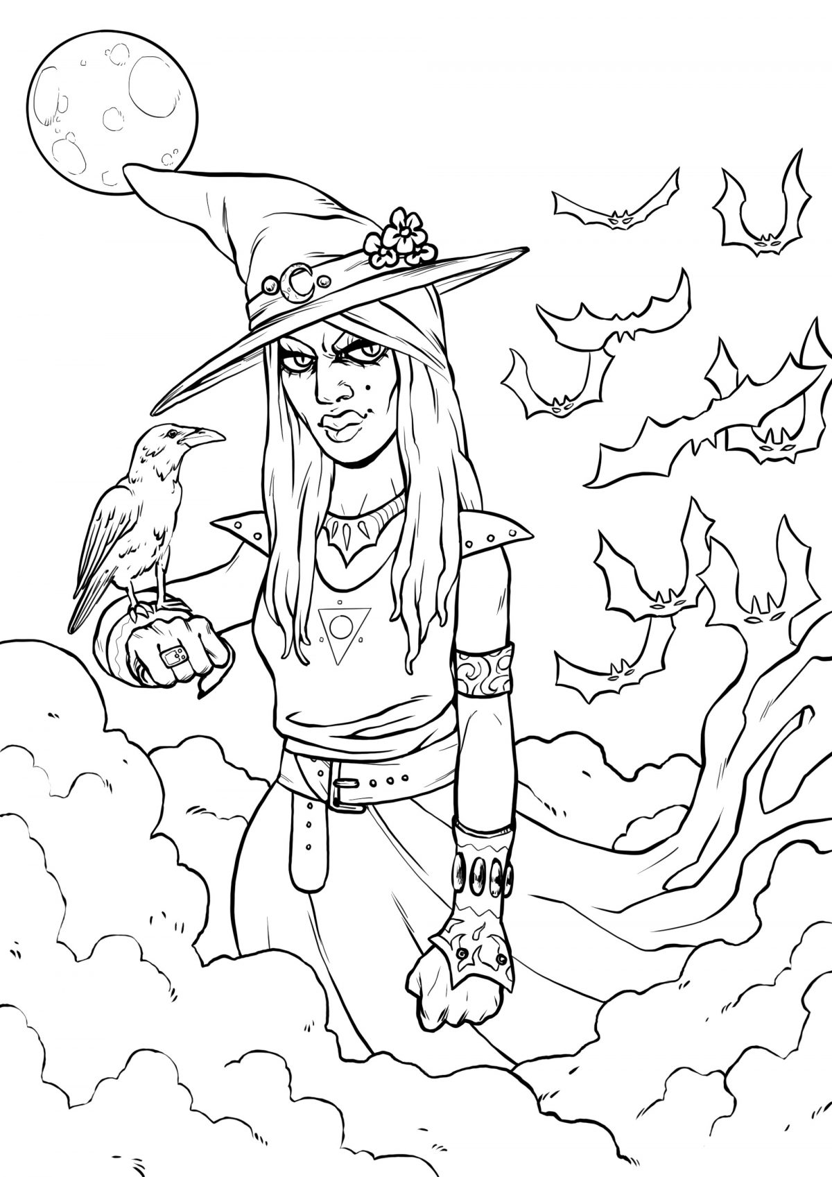 Sorcière D'Halloween Et Son Corbeau Version Simple - Halloween tout Coloriage D Halloween