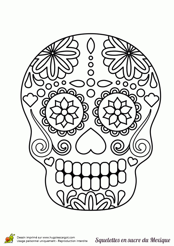 Squelette Sucre Fleurs, Page 16 Sur 24 Sur Hugolescargot  Skull destiné Coloriage Tete De Mort Mexicaine