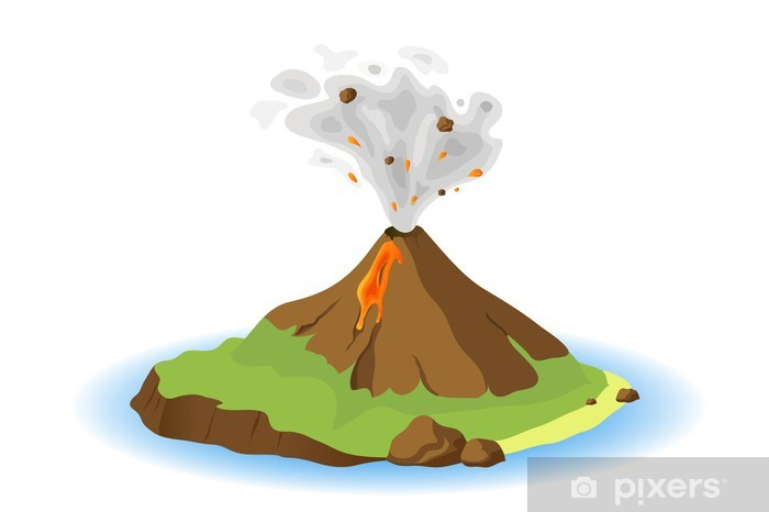 Sticker Pour Armoire Volcan En Éruption Sur L'Île, Illustration tout Volcan Dessin