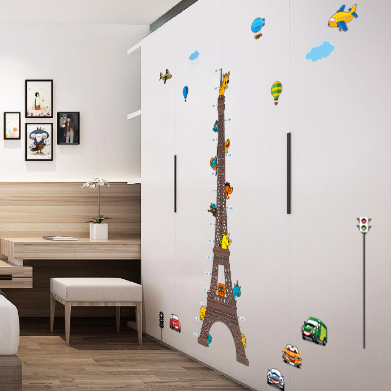 Sticker Toise Tour Eiffel Pour Enfants Avec Animaux Et Avions pour Tour Eiffel Enfant 