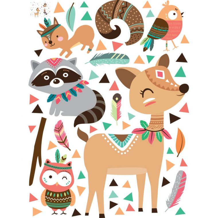 Stickers Animaux Indiens Des Bois – Stickers Stickers Bébés Fille concernant Animaux Enfants