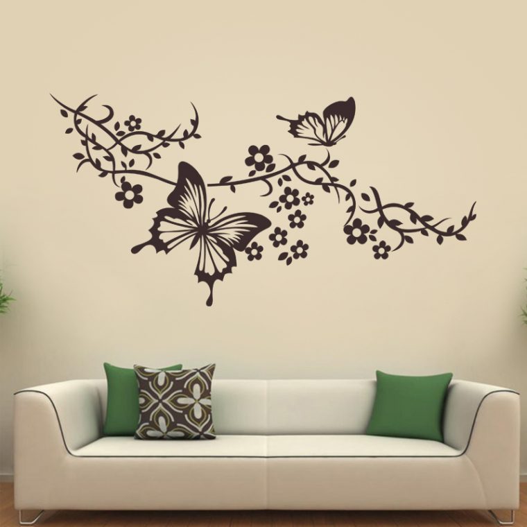 Stickers Muraux Animaux – Sticker Papillons Sur Branche Fleurie intérieur Dessin De Papillon Sur Une Fleur