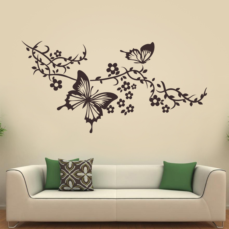 Stickers Muraux Animaux - Sticker Papillons Sur Branche Fleurie intérieur Dessin De Papillon Sur Une Fleur 