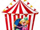 Un Clown Assis Devant Un Chapiteau De Cirque Rouge — Image Vectorielle pour Dessin D Un Chapiteau De Cirque