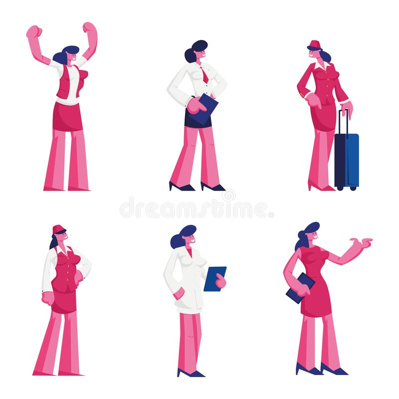 Une Hôtesse De L'Air Portant Un Uniforme Rouge Illustration De Vecteur pour Dessin Hotesse D Accueil