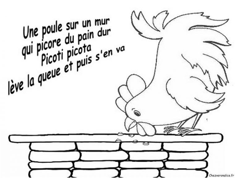 Une Poule Sur Un Mur – Chez V  Comptines, Chansons Comptines, Comptine concernant Coloriage La Petite Poule Rousse