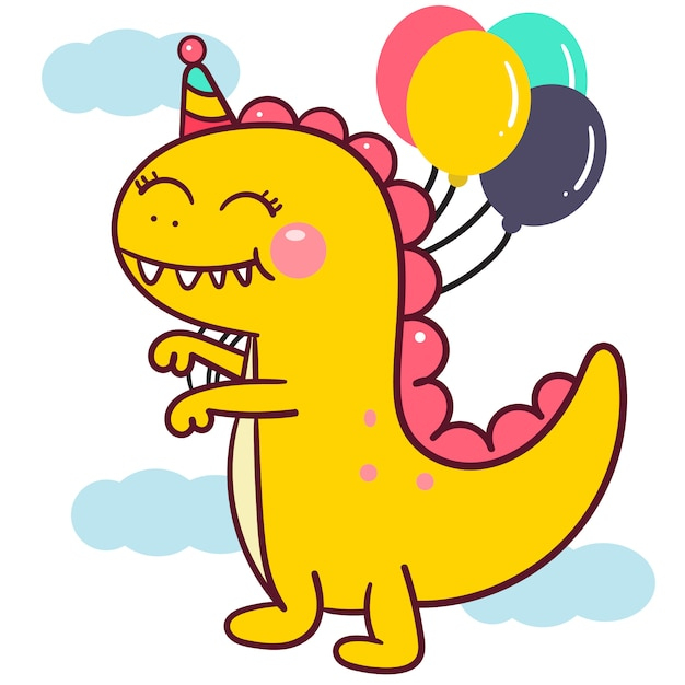 Vecteur De Dinosaure Mignon Avec Dessin Animé Ballon  Vecteur Premium pour Dessin Anime Dinosaure