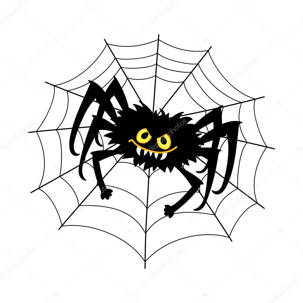Vector Cartoon Noir Spider Assis Sur La Toile D'Araignée — Image concernant Dessin Toile D Araignée