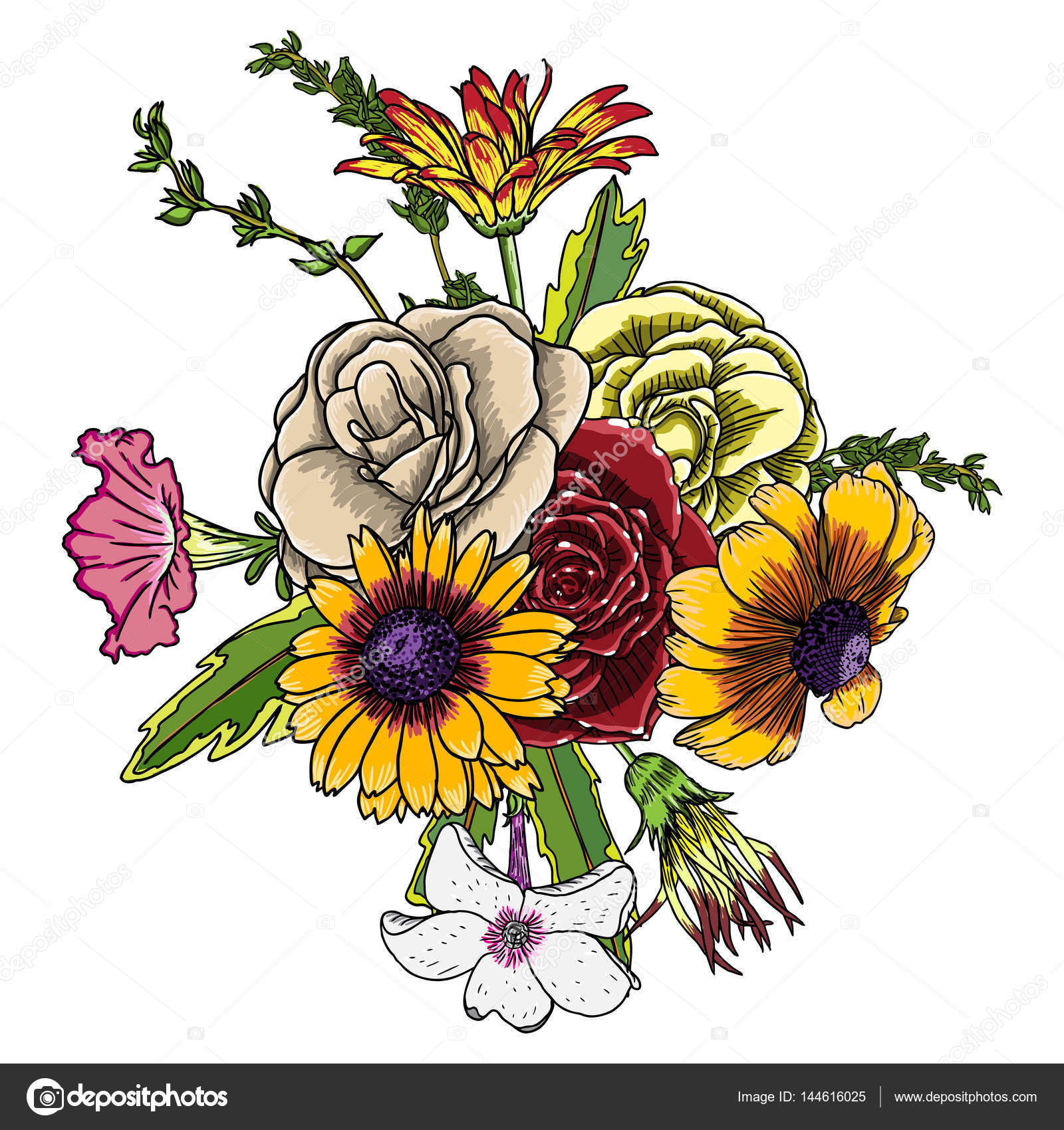 Vintage Jardin Dessin Bouquet De Printemps — Image Vectorielle encequiconcerne Bouquet De Fleurs Dessin 