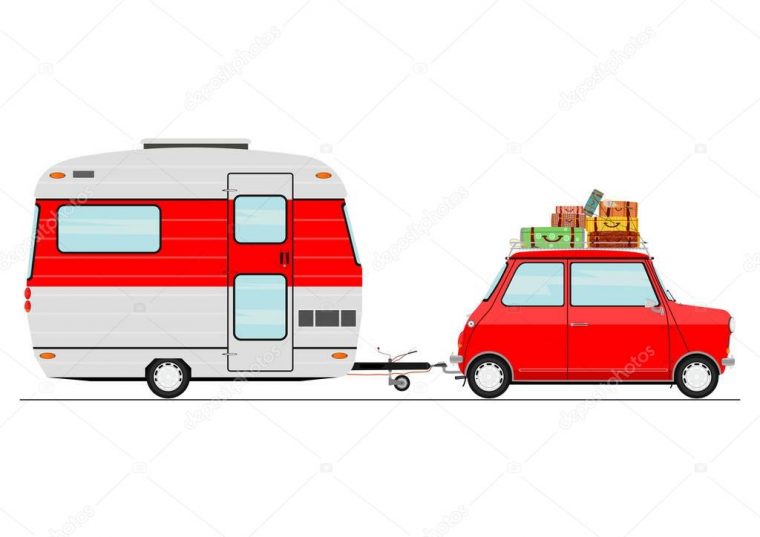 Voiture Dessin Animé Avec Une Caravane Vue Côté Vector Plate — Image tout Auto Dessin