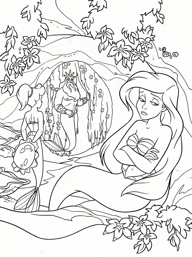 Walt Disney Coloring Pages – Princess Aquata, King Triton & Princess intérieur Coloriage Princesse Ariel