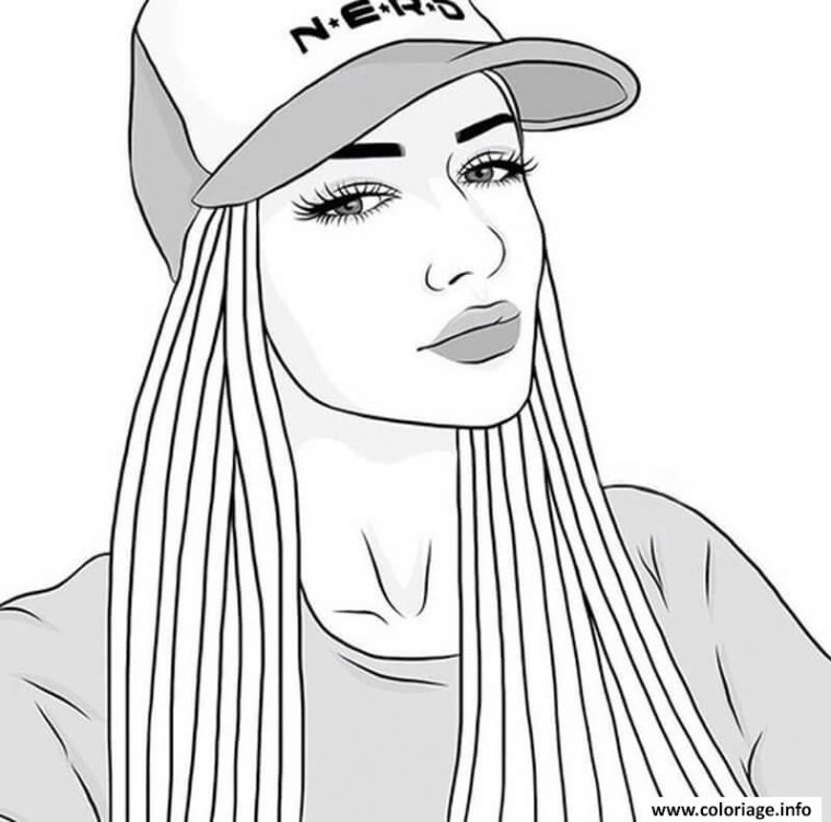 Coloriage Fille Ado Casquette Swag – Jecolorie serapportantà Casquette Coloriage