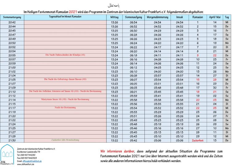 gebetszeiten rüsselsheim 2021