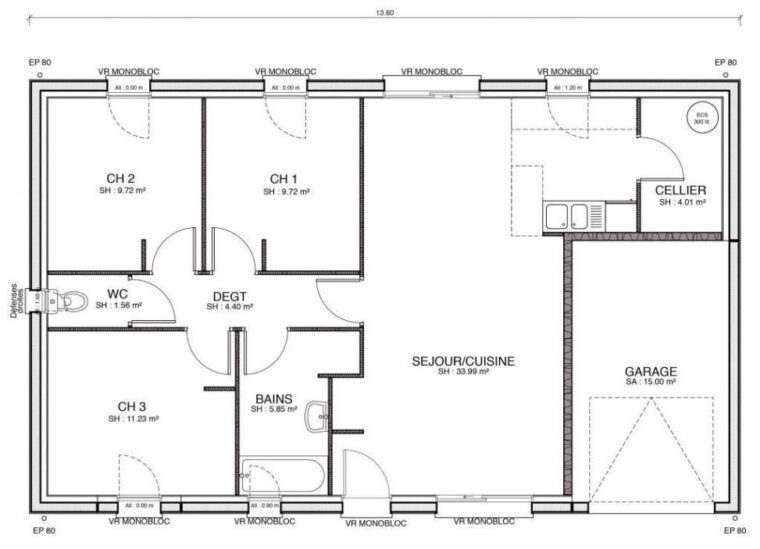 18 Plan Maison 3 Chambres Salon  Plan Maison 4 Chambres, Plan Maison avec Plan Maison 3 Chambres intéressant